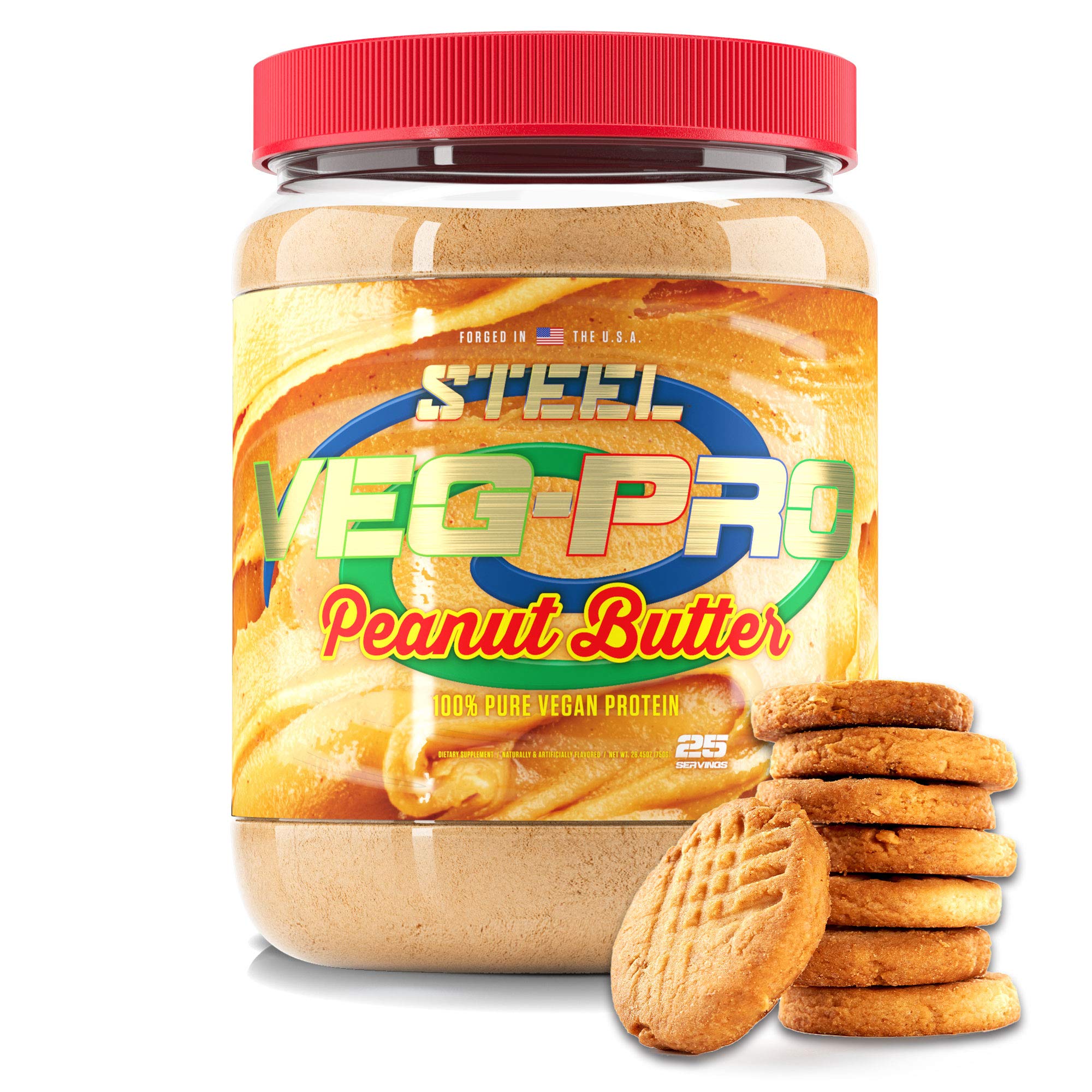 Steel Supplements Veg-PRO | Vegan Protein Powder, Peanut Butter | 25 Servings (1.65lbs) | Organic Protein Powder with BCAA Amino Acid | Gluten Free | Non Dairy | Low Carb Formula | Artficial Flavoring